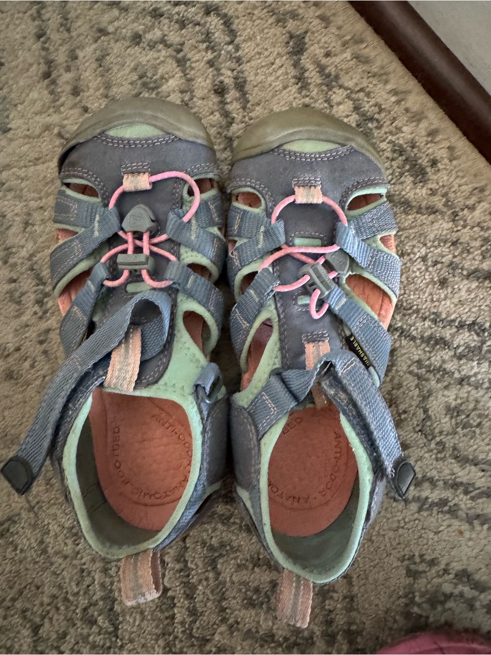 Keen Kids Gray and Mint Sport Sandals with Pink Accents
